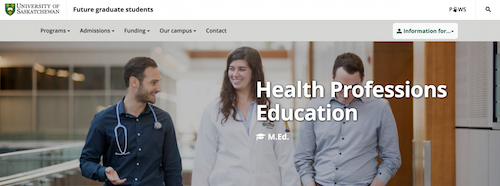 screen capture of USask HPE website homepage