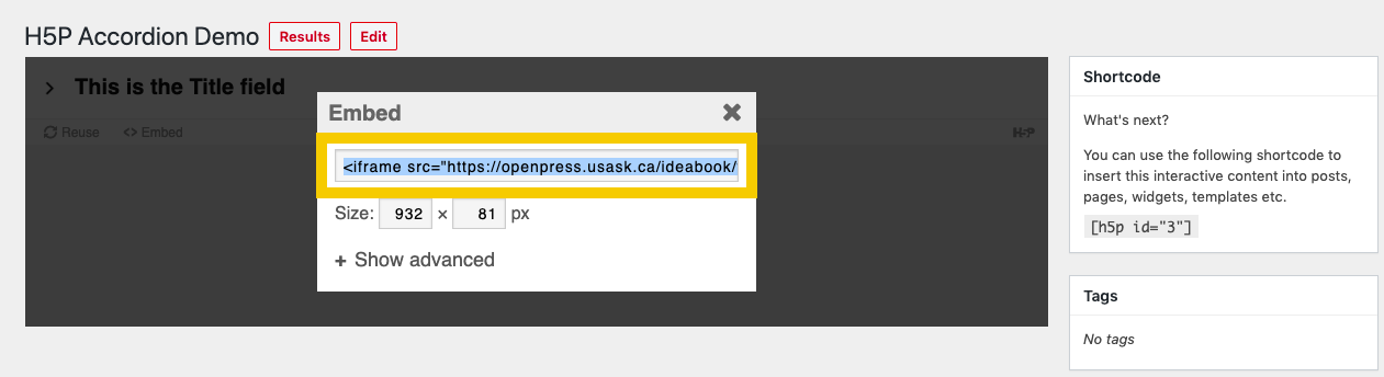 H5P embed to Canvas 2