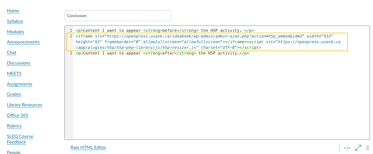 H5P embed to Canvas 4
