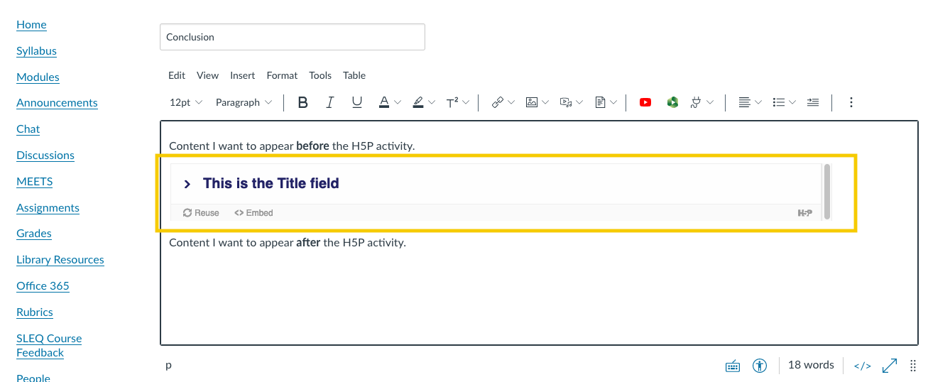 H5P embed to Canvas 5