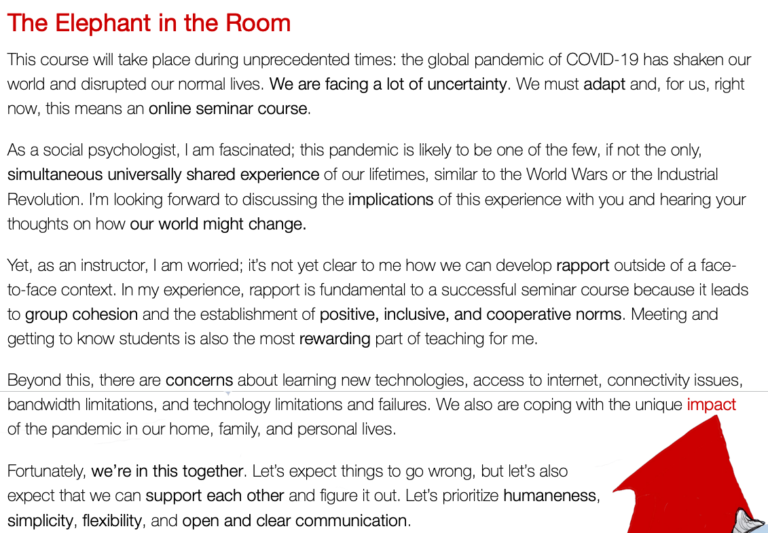 screen capture example of syllabus statement written by Psychology professor Dr. Katie Collins 