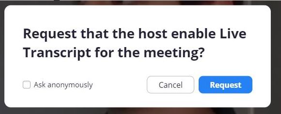 request for Zoom live transcript