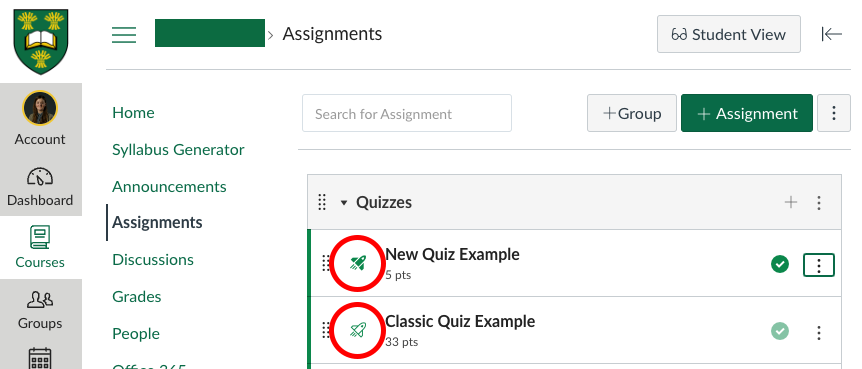 Canvas Classic Quizzes engine dashboard