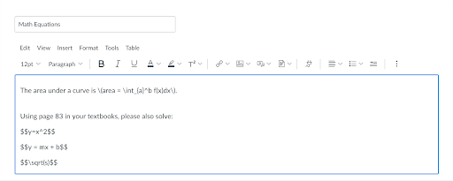 screen capture of Canvas text editor page
