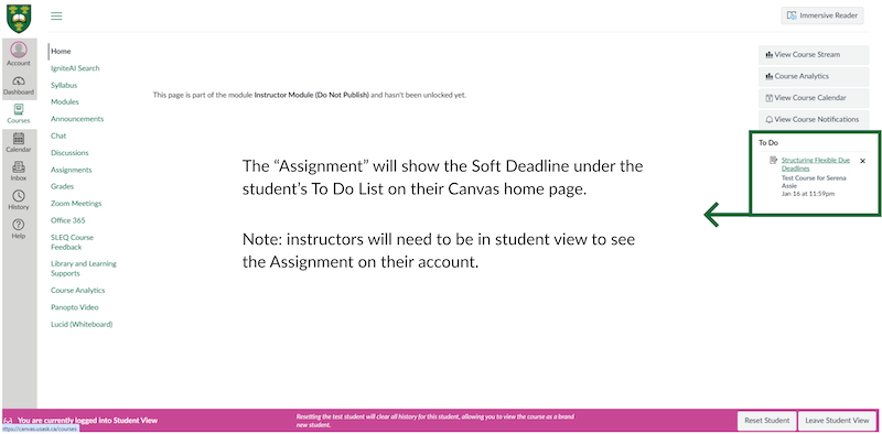 Canvas screenshot of the student view To Do list